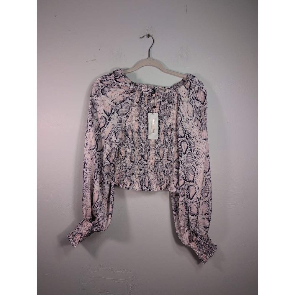 Strut & Bolt Smocked Pink And Blue Snakeskin Top Medium NEW